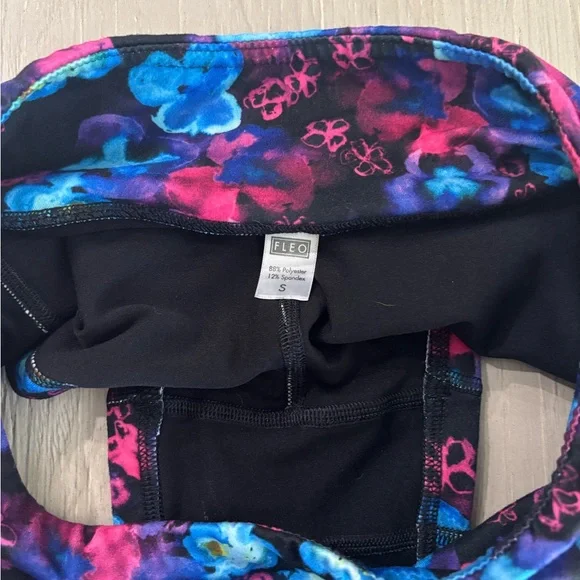 Fleo Women's Athletic Shorts - Blue and Pink Floral - Picture 3 of 6